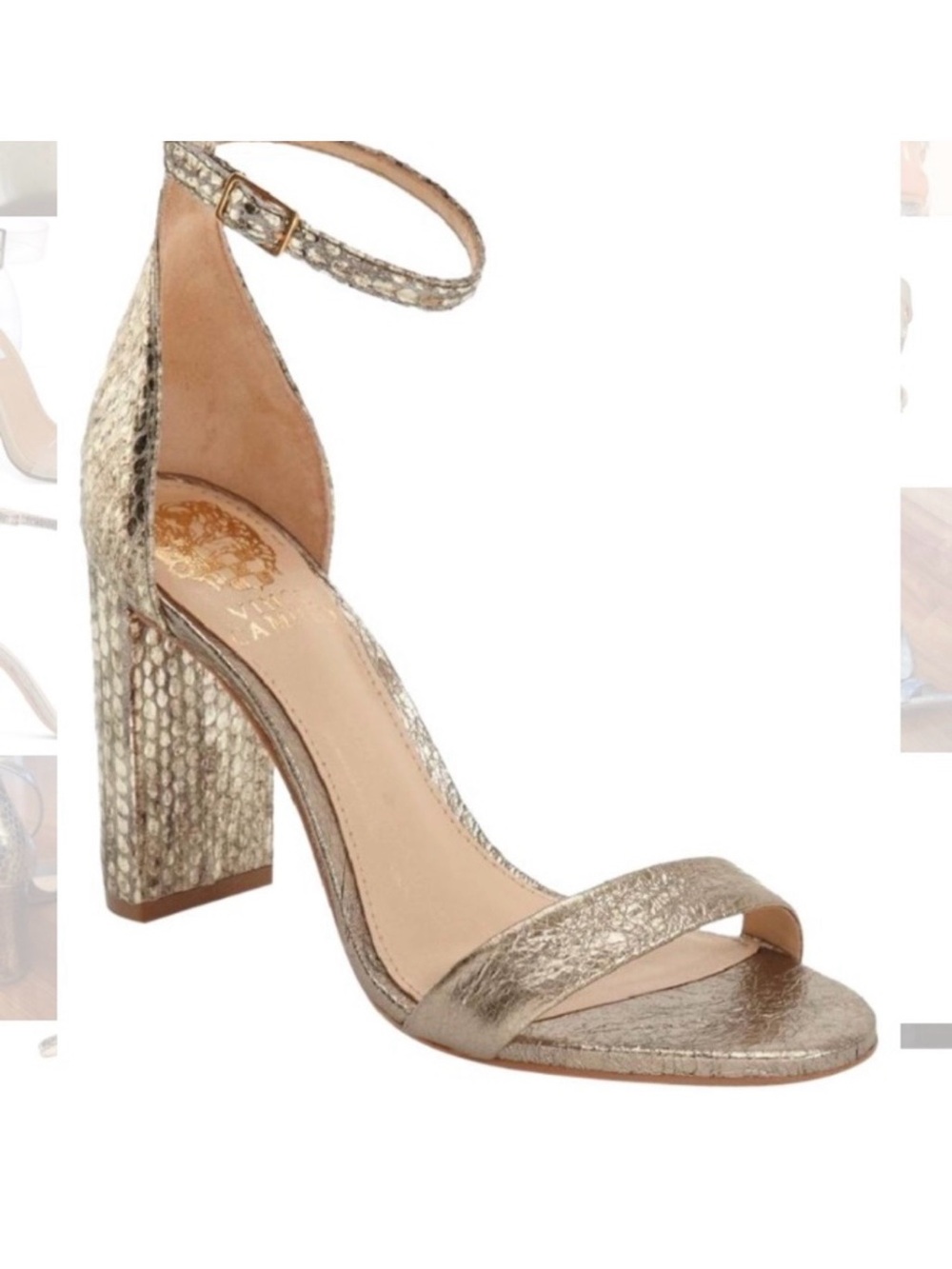 Vince Camuto Metallic Gold Ankle-Strap Block Heel Sandal